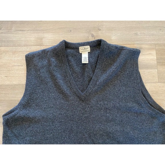 L. L. Bean Vintage  Charcoal Gray Sweater 100% Lambs Wool Vest Casual Mens XL - Picture 2 of 7